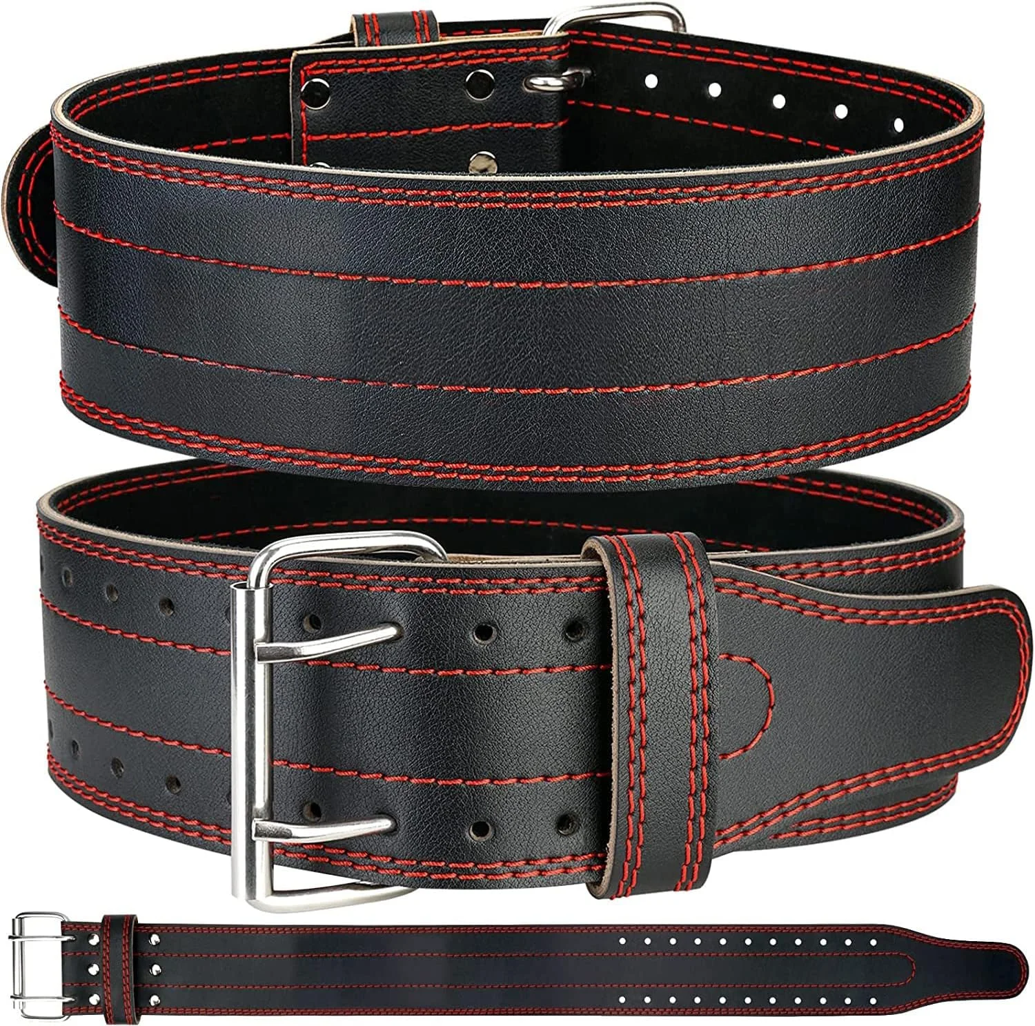 کمربند وزنه برداری اسکای لند برای آقایان و بانوان، مناسب پاورلیفتینگ و باشگاه | کمربند پشتیبانی از کمر برای اسکات و ددلیفت قدرتی با سگک قابل تنظیم، کمربند چرمی مصنوعی سنگین مشکی، Em-9349