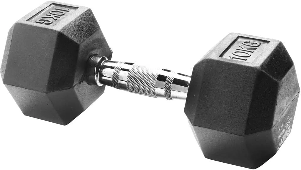 دمبل لاستیکی شش ضلعی بادی اسکالپچر با دسته کروم، جفت، مشکی، 10 کیلوگرم x 2