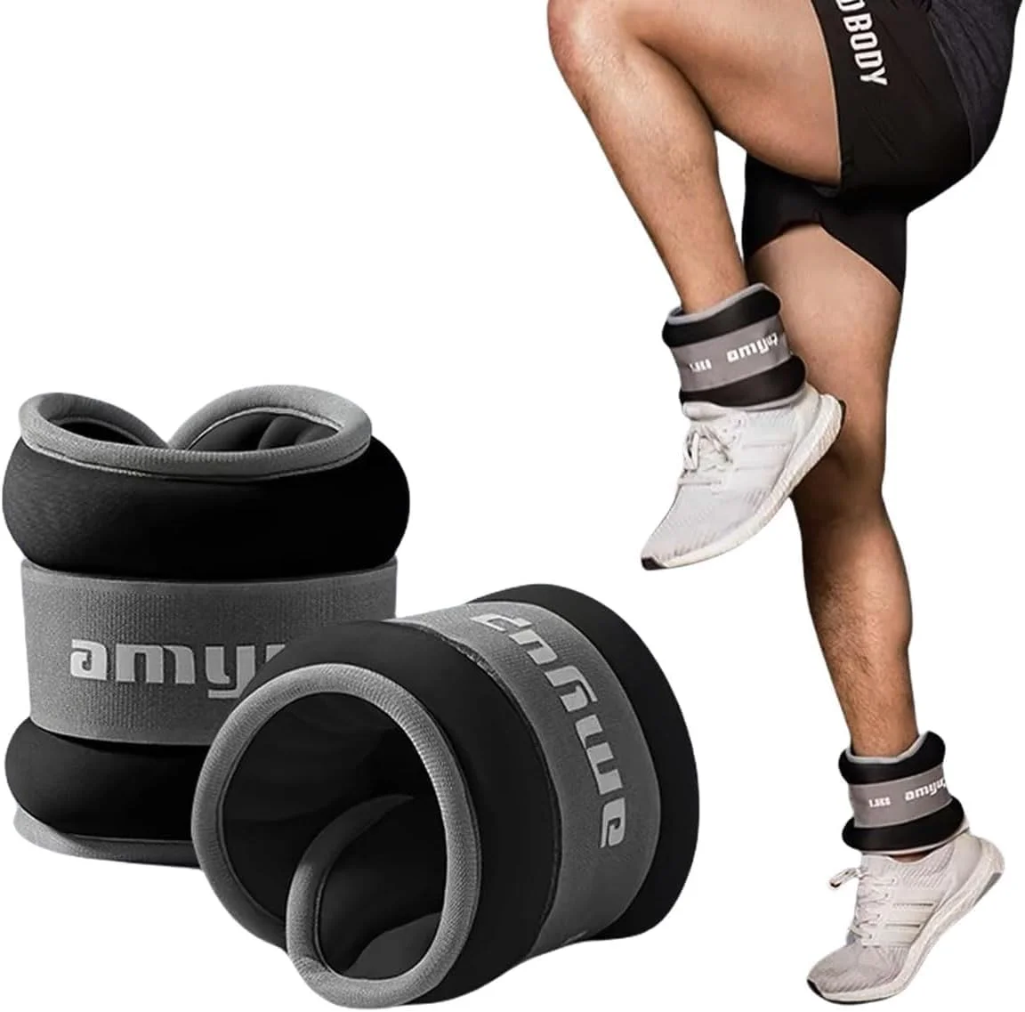 کیسه شن پر شده از شن آهن، وزنه های مچ دست و مچ پا قابل تنظیم برای رقص، یوگا، کیسه شن وزنه دار برای زنان و مردان، ست 2 عددی مشکی (وزن هر کدام 1.5 کیلوگرم)