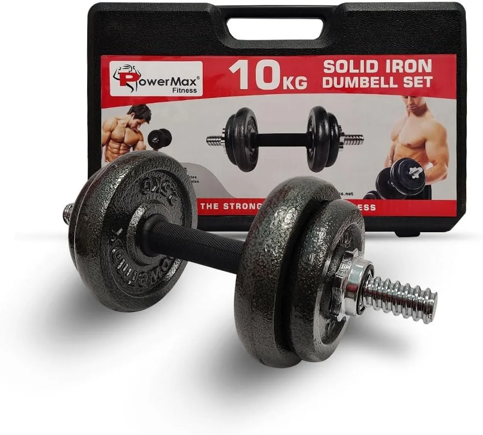 ست دمبل 10 کیلوگرمی PowerMax Fitness Pds با دسته ضد لغزش برای استفاده خانگی، مشکی، استاندارد