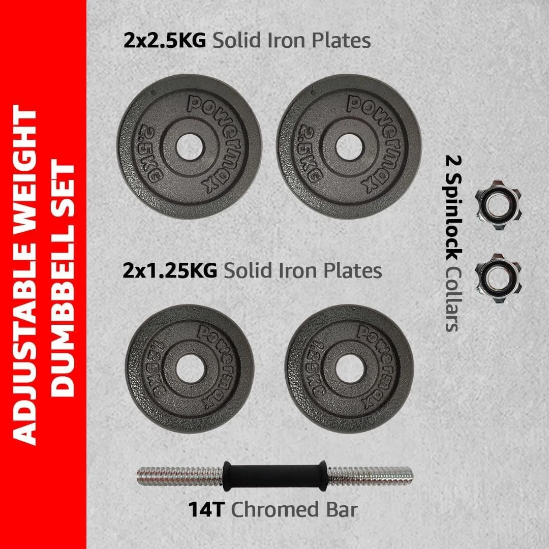 ست دمبل 10 کیلوگرمی PowerMax Fitness Pds با دسته ضد لغزش برای استفاده خانگی، مشکی، استاندارد