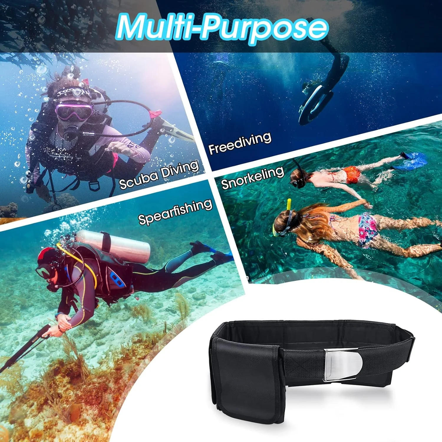 کمربند وزنه غواصی با 5 جیب، کمربند وزنه جیبی غواصی با سگک رهاسازی سریع، کمربند کیسه وزنه وبینگ غواصی قابل تنظیم مناسب برای دور کمر 81 تا 132 سانتی متر