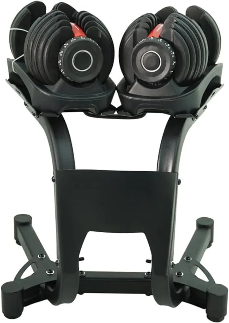 ست دمبل دوتایی با وزنه قابل تنظیم (یک جفت) به همراه استند دمبل - تجهیزات تمرینی کامل با دسته ضد لغزش و ساختار مقاوم در برابر زنگ زدگی، حداکثر وزنه قابل تنظیم 23.8 کیلوگرم