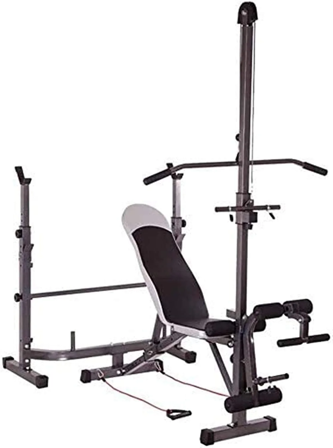 نیمکت چندکاره ورزشی برای تمرینات قدرتی، پرس سینه، شیب دار، تخت، با قابلیت تنظیم و تقویت عضلات پا (مشکی و نقره ای، استاندارد)