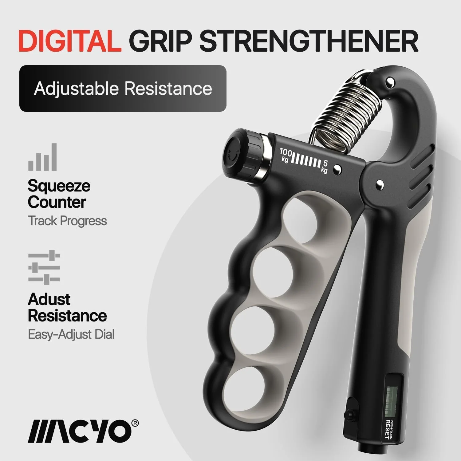 تقویت کننده قدرت مچ با دسته های پهن تر - قابل تنظیم بین 5 تا 100 کیلوگرم، شمارنده اتوماتیک و طراحی ارگونومیک، تمرین ساعد برای ورزشکاران و بهبود آسیب دیدگی