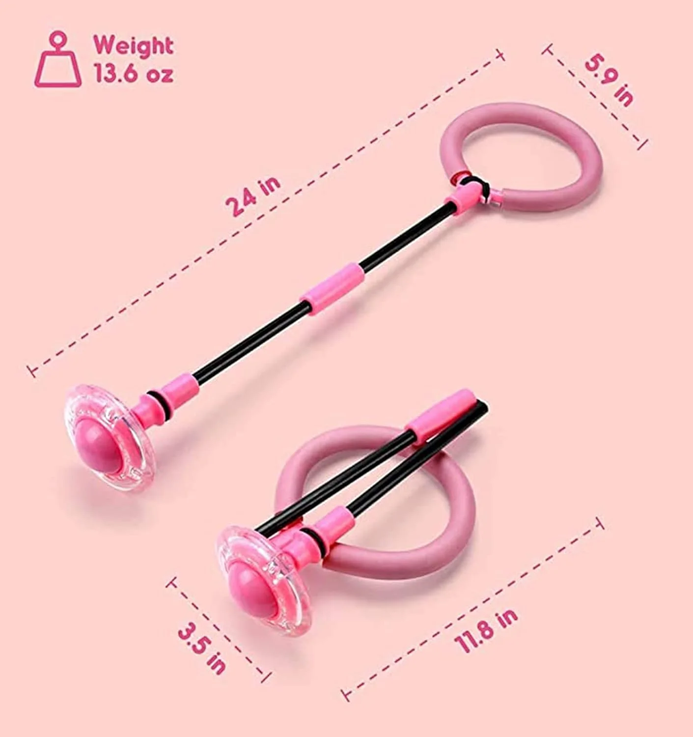 توپ چرخشی تاشو کودکان KASTWAVE، ساخته شده از مواد PVC و PP، توپ ورزشی رنگارنگ پرشی، بازی طناب پرشی تناسب اندام برای بزرگسالان و کودکان، بدون نیاز به شارژ، دارای کیف حمل (صورتی)