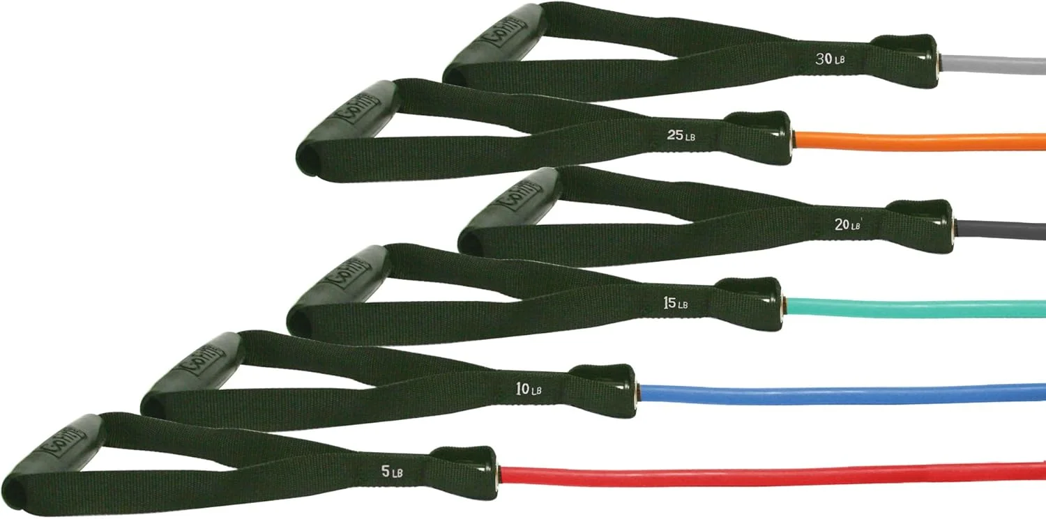 تیوب/باندهای قدرتی مقاومتی GoFit - تمرینات مقاومتی/قدرتی، یوگا، پیلاتس، فیزیوتراپی شامل لنگر در و دفترچه راهنمای تمرین، 25 پوند - نارنجی