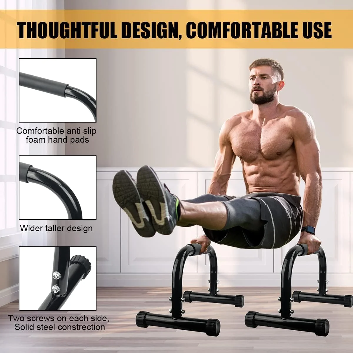 میله پارالل، میله های شنا برای تمرینات قدرتی، پلانچ کامل و دیپ، کالیستنیک، ژیمناستیک، [42x25x25cm] دسته های شنا، ایستادن روی دست، میله های ژیمناستیک محکم