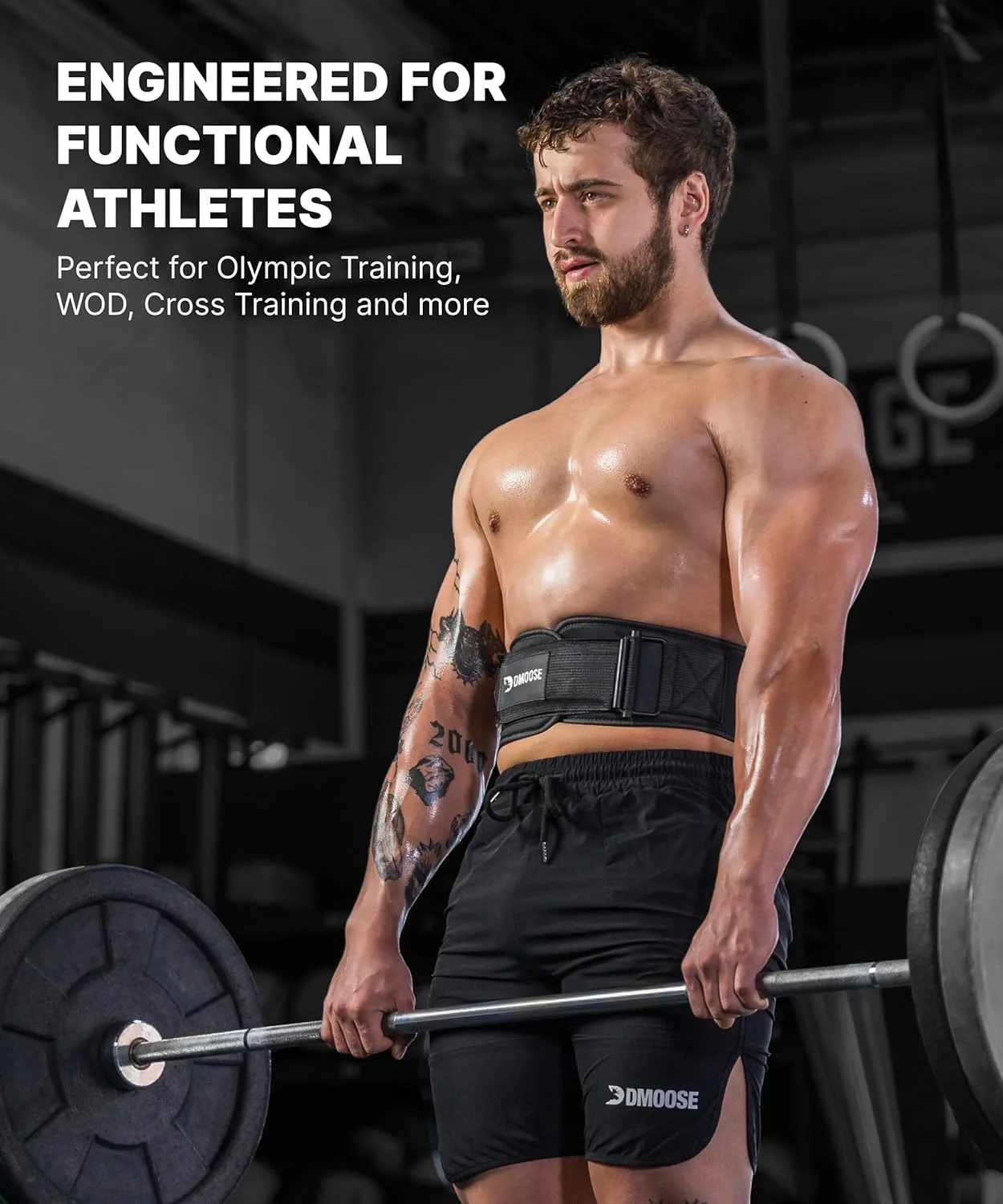 کمربند وزنه برداری DMoose Fitness - کمربند بدنسازی نایلونی 4 اینچی با قفل خودکار و سگک قابل تنظیم - پشتیبانی از کمر و ثبات برای تمرینات المپیک، WOD و کراس ترینینگ برای مردان و زنان