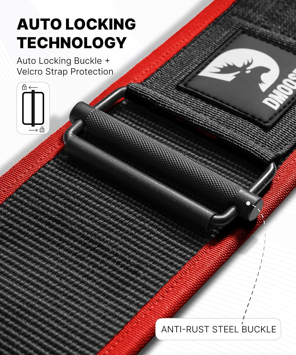 کمربند وزنه برداری DMoose Fitness - کمربند بدنسازی نایلونی 4 اینچی با قفل خودکار و سگک قابل تنظیم - پشتیبانی از کمر و ثبات برای تمرینات المپیک، WOD و کراس ترینینگ برای مردان و زنان