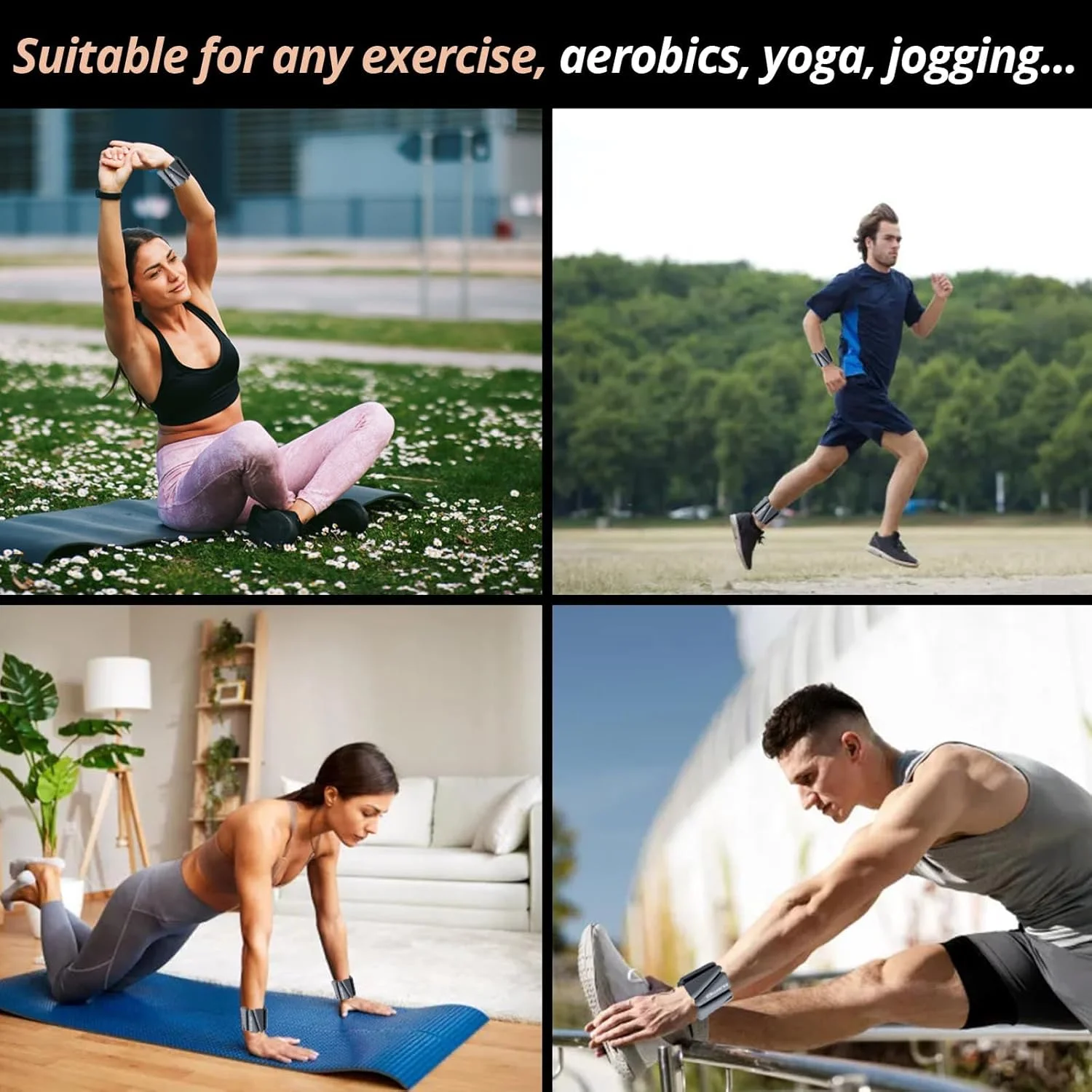 ست وزنه مچ دست BIGTHREE، وزنه مچ پا قابل تنظیم 2 عددی برای آقایان و بانوان، وزنه های مچ پا/مچ دست پوشیدنی برای یوگا، رقص، تمرینات تناسب اندام، دویدن، 2 پوند