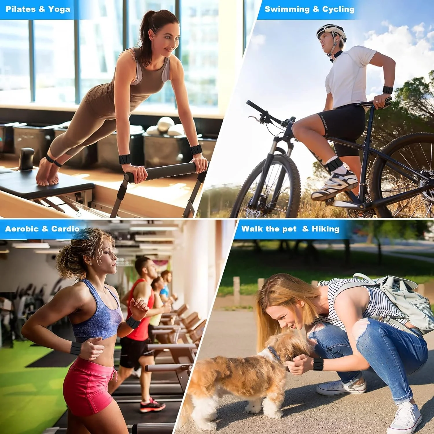 ست وزنه مچ دست BIGTHREE، وزنه مچ پا قابل تنظیم 2 عددی برای آقایان و بانوان، وزنه های مچ پا/مچ دست پوشیدنی برای یوگا، رقص، تمرینات تناسب اندام، دویدن، 2 پوند