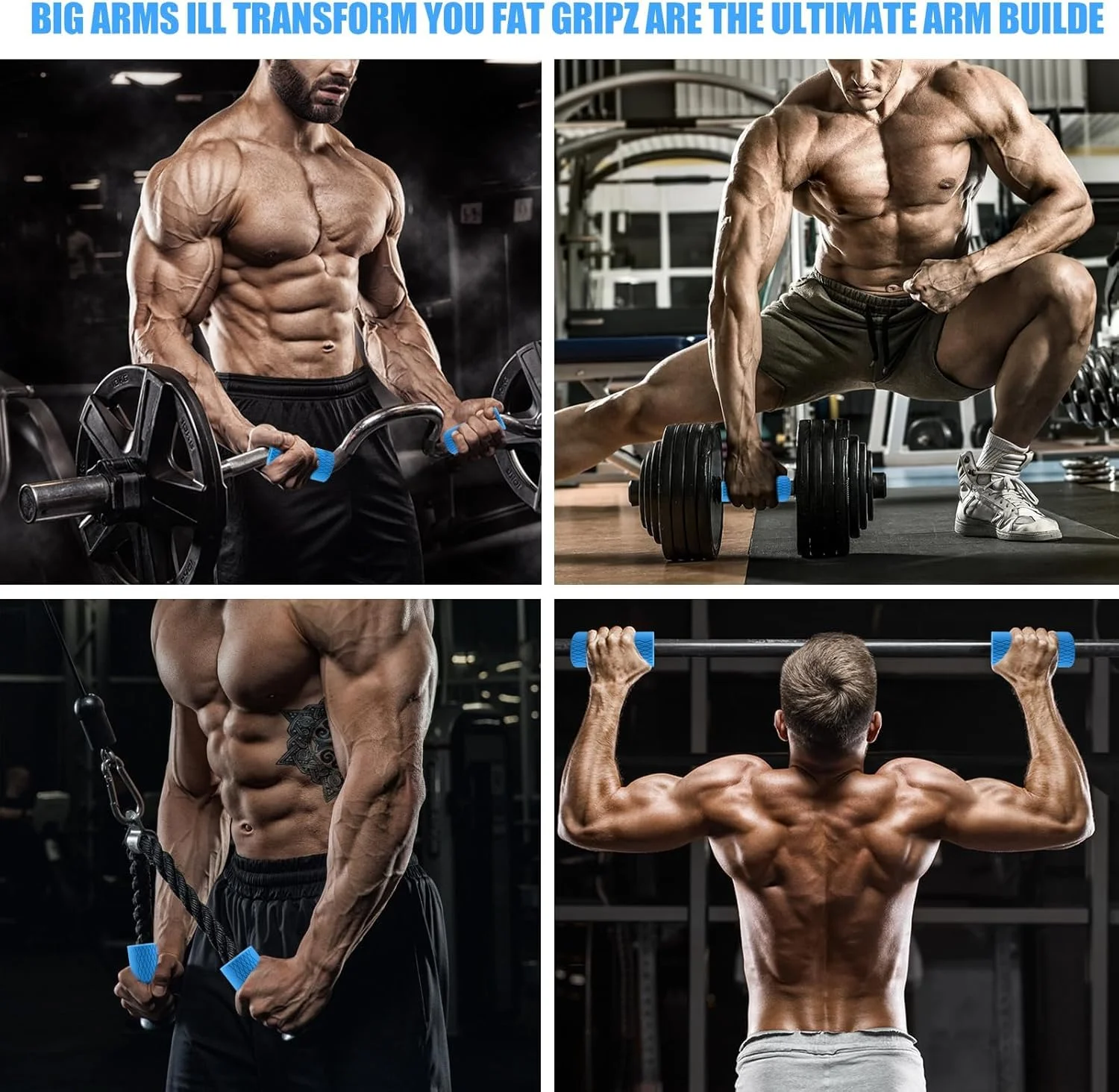 گریپ هالتر دمبل، 2 عدد گریپ هالتر سیلیکونی ضد لغزش، گریپ دسته ضخیم برای وزنه برداری، رشد سریع عضلات و کاهش استرس دست، روکش هالتر برای عضله سازی بانوان، آبی