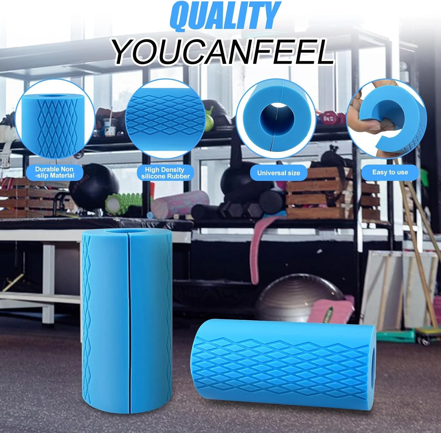 گریپ هالتر دمبل، 2 عدد گریپ هالتر سیلیکونی ضد لغزش، گریپ دسته ضخیم برای وزنه برداری، رشد سریع عضلات و کاهش استرس دست، روکش هالتر برای عضله سازی بانوان، آبی