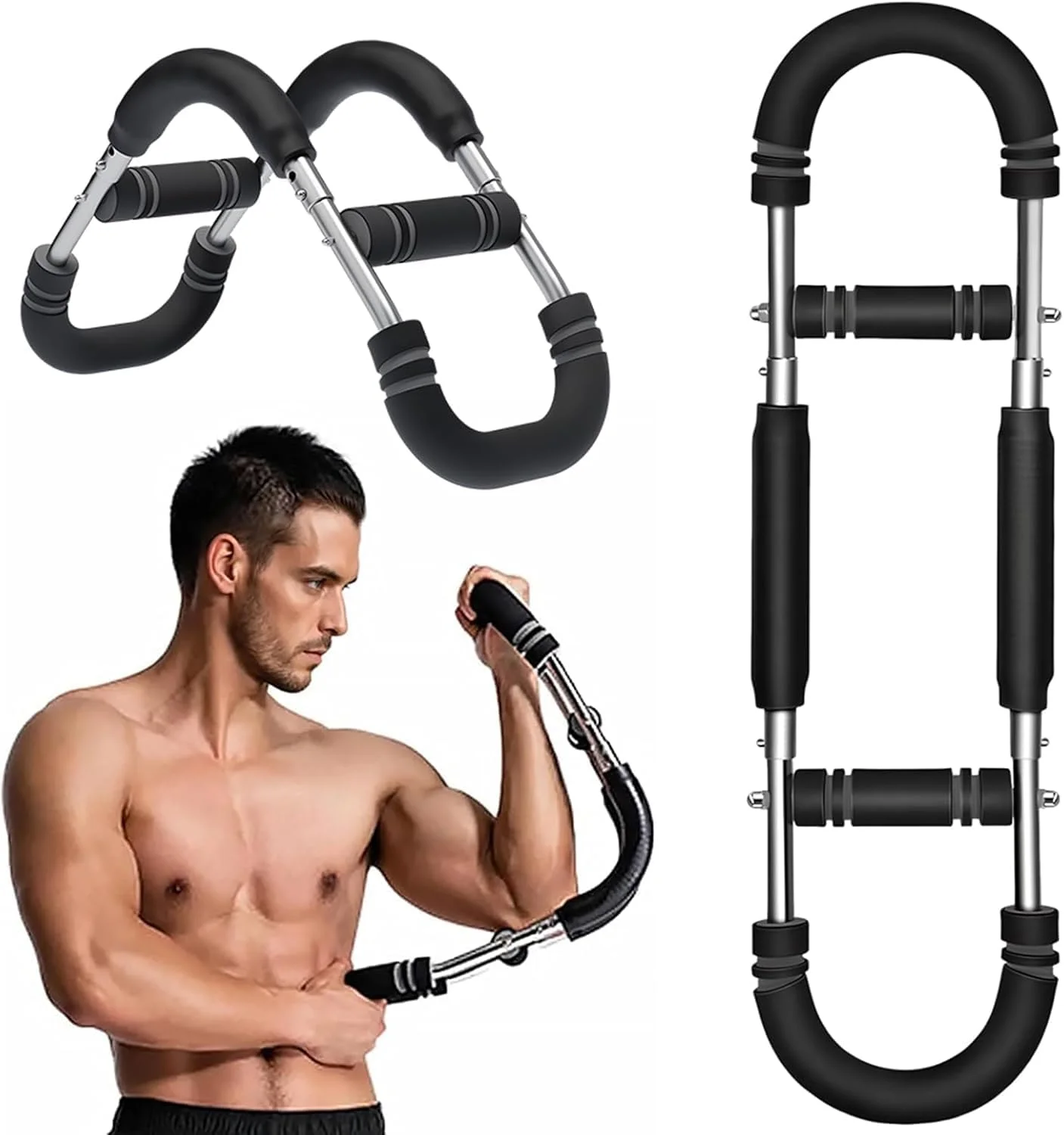 تقویت کننده بازو چرخشی، تقویت کننده بازو برای آقایان، میله تقویت کننده قدرت قابل تنظیم و توسعه دهنده سینه، 45-55 کیلوگرم قابل تنظیم، تقویت کننده تمرین تقویت شده ساعد، سه سر و سینه برای خانه و باشگاه، مشکی