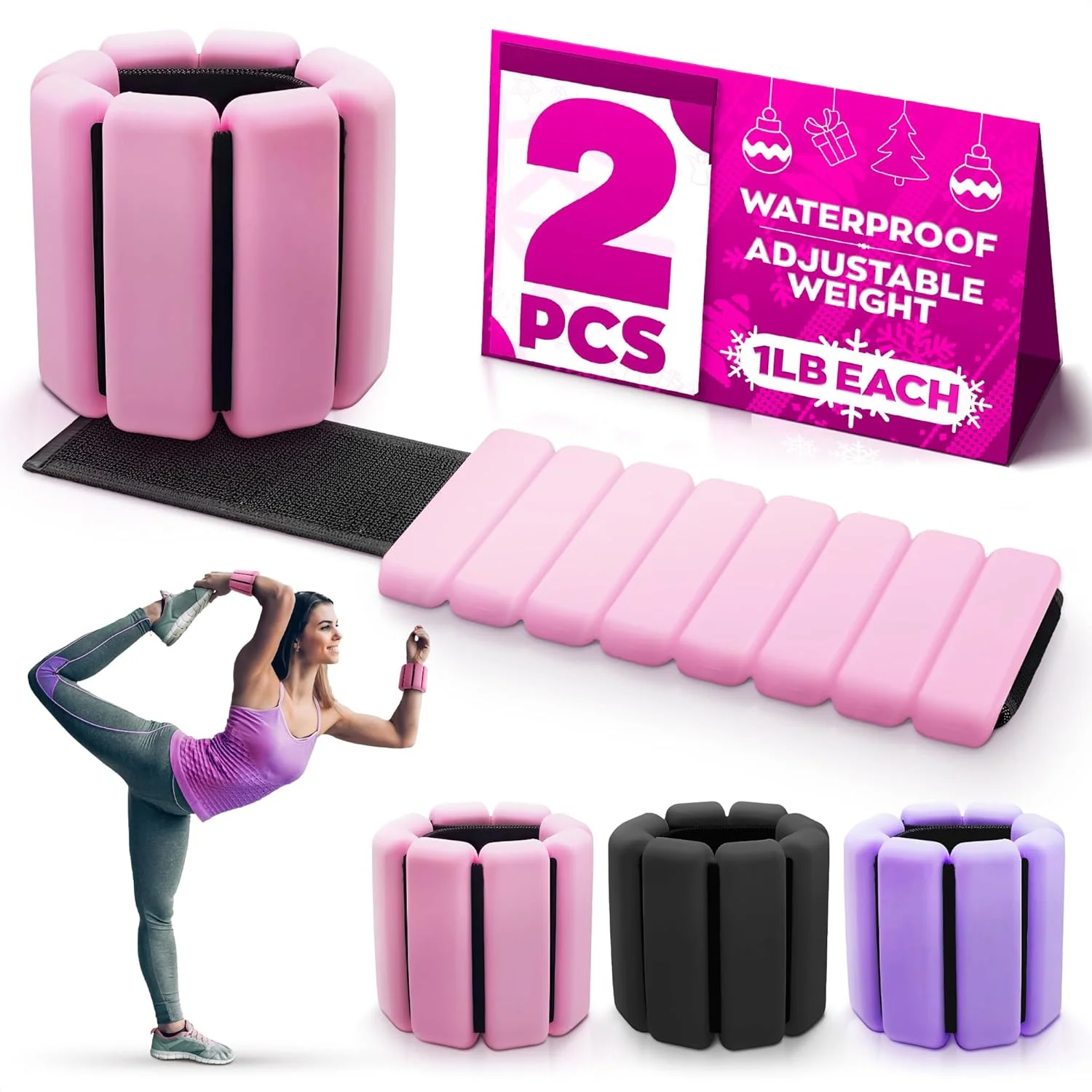 وزنه مچ پا برای تناسب اندام بانوان - وزنه مچ دست قابل تنظیم 2 پوندی برای تجهیزات ایروبیک در آب، وزنه یوگا برای بانوان - تجهیزات تناسب اندام، وزنه مچ پا پیلاتس، تجهیزات ورزشی استخر برای سالمندان (2 عدد)