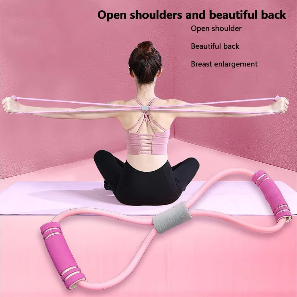 کش مقاومتی YelaJoy با دستگیره، طناب کششی الاستیک شکل 8 برای یوگا، تقویت کننده سینه، بند کششی تناسب اندام برای تمرینات کل بدن، مناسب برای خانه، باشگاه