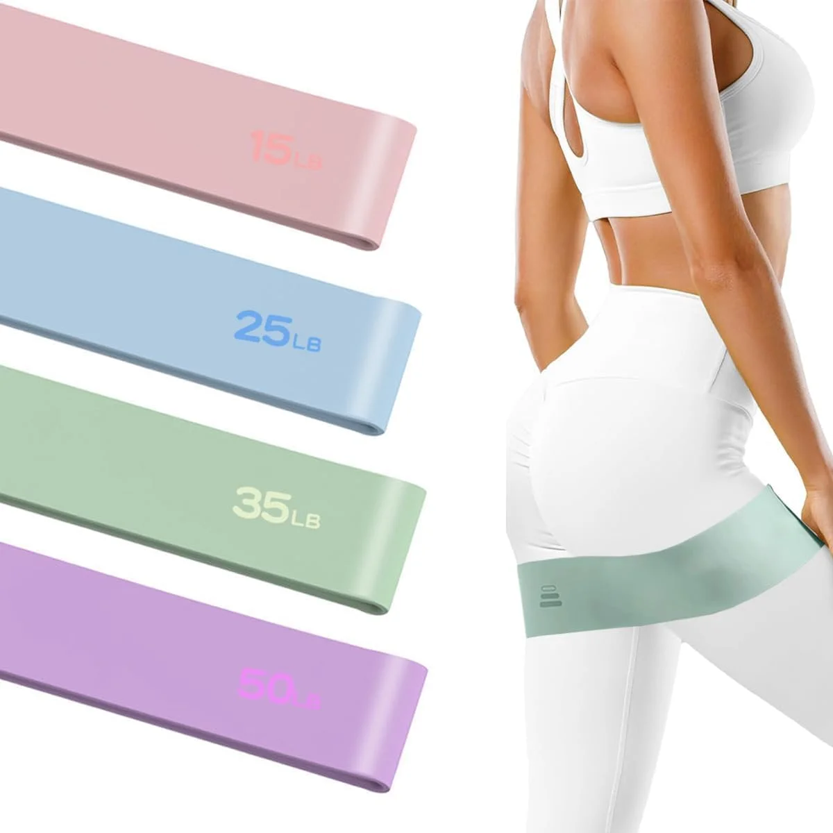 ست کش های مقاومتی ورزشی زنانه 4 عددی (15-25-35-50 پوند) - کش های حلقه ای ورزشی برای عضلات باسن، پاها، اسکات، یوگا، پیلاتس، فیزیوتراپی و تمرینات خانگی | بدون لاتکس