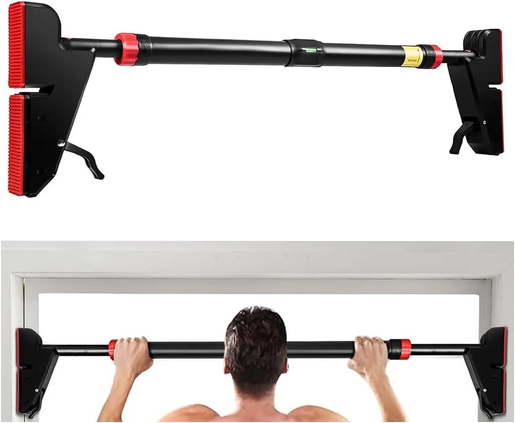 بارفیکس میله ای برای چارچوب در، میله بارفیکس تمرین قدرتی بدون نیاز به نصب پیچ برای ورزش تناسب اندام در باشگاه خانگی با تراز، حداکثر تحمل بار 150 کیلوگرم