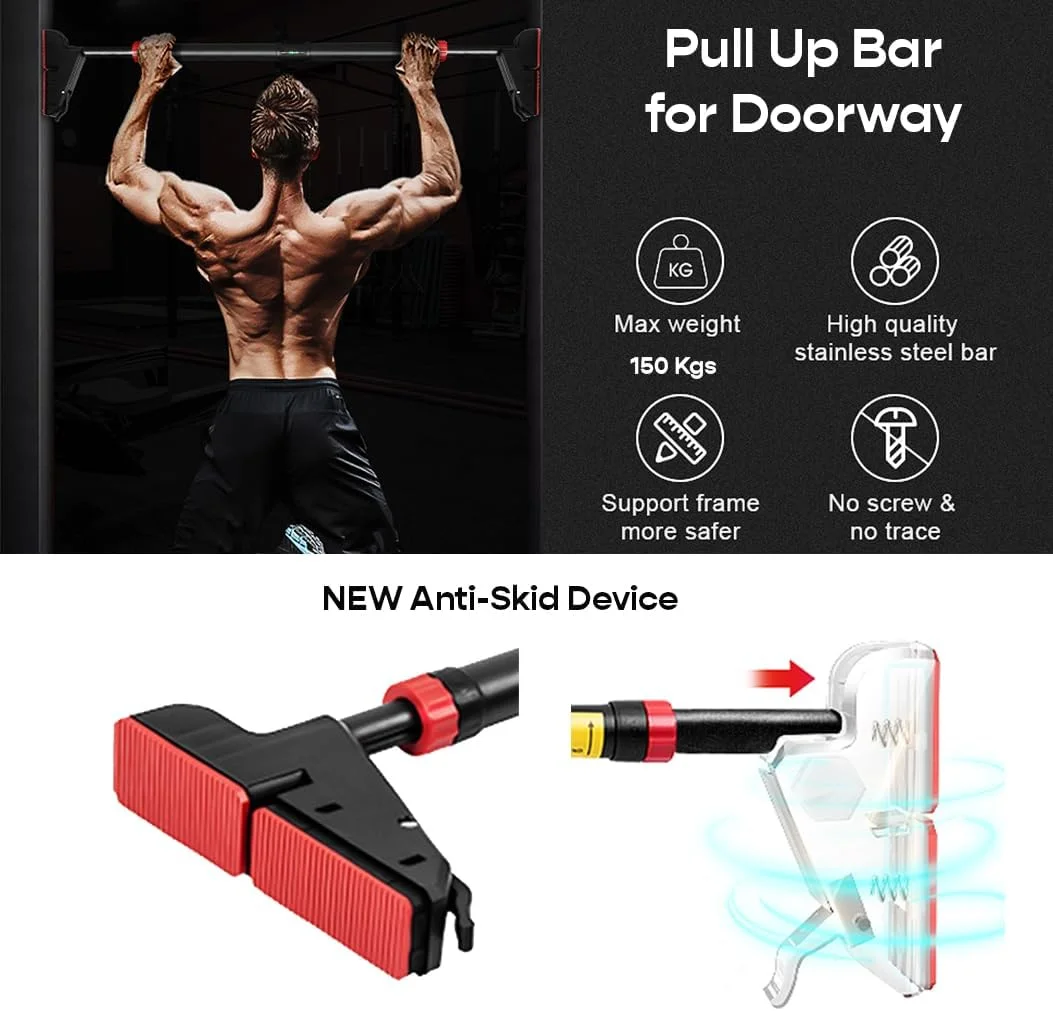 بارفیکس میله ای برای چارچوب در، میله بارفیکس تمرین قدرتی بدون نیاز به نصب پیچ برای ورزش تناسب اندام در باشگاه خانگی با تراز، حداکثر تحمل بار 150 کیلوگرم بارفیکس میله ای برای چارچوب در، میله بارفیکس تمرین قدرتی بدون نیاز به نصب پیچ برای ورزش تناسب اندام در باشگاه خانگی با تراز، حداکثر تحمل بار 150 کیلوگرم