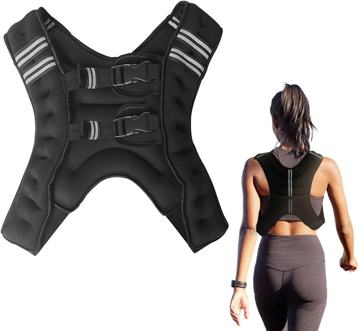جلیقه وزنه دار ورزشی برای بدن 10، 8، 5 کیلوگرم، جلیقه تمرین قدرتی، ژاکت وزنه دار تمرینی با نوار بازتابنده و بند قابل تنظیم برای تناسب اندام، بوکس، دویدن، باشگاه، عضله سازی