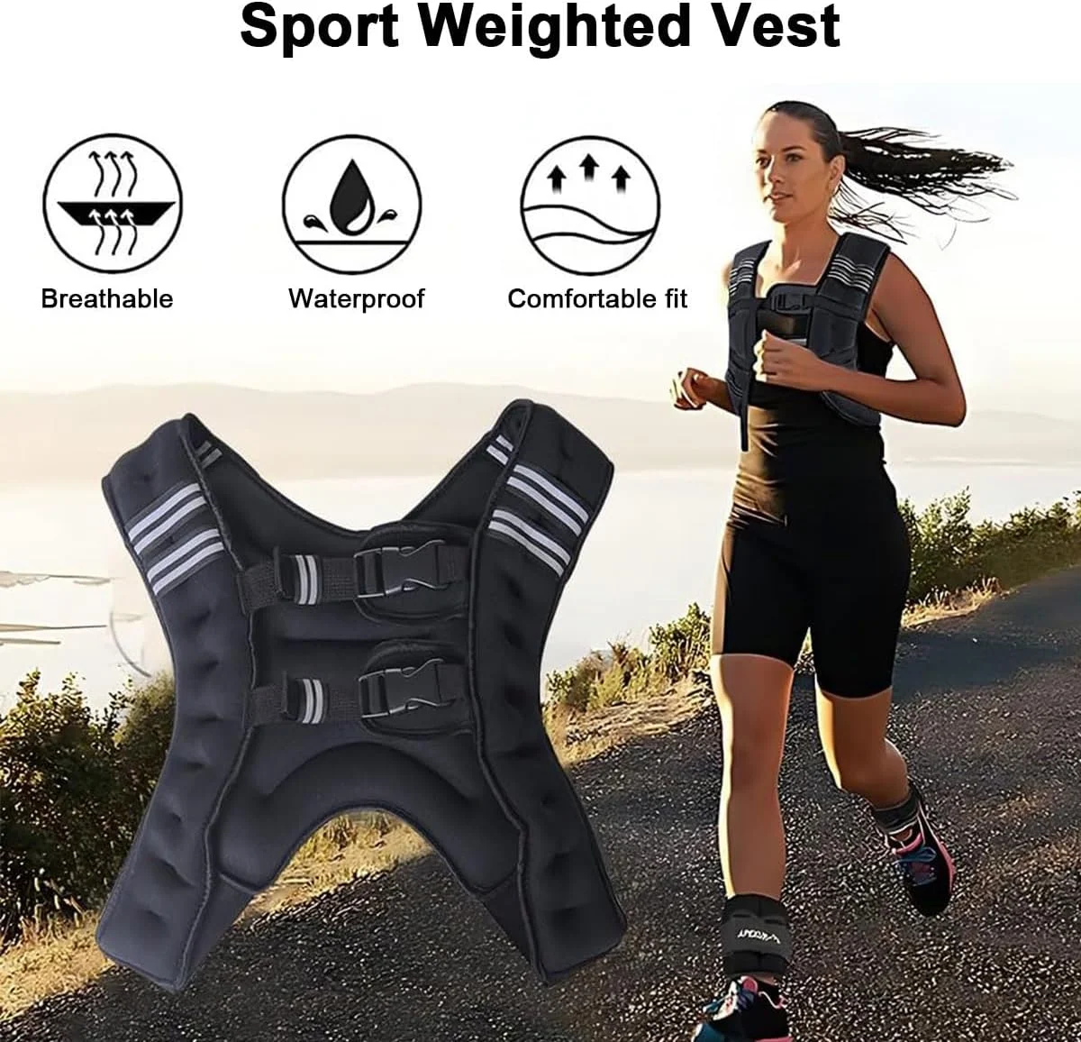 جلیقه وزنه دار ورزشی برای بدن 10، 8، 5 کیلوگرم، جلیقه تمرین قدرتی، ژاکت وزنه دار تمرینی با نوار بازتابنده و بند قابل تنظیم برای تناسب اندام، بوکس، دویدن، باشگاه، عضله سازی