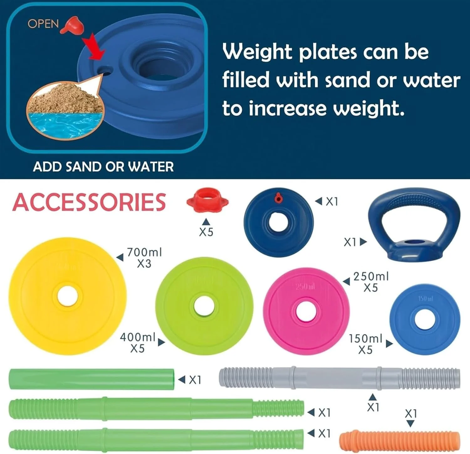 ست وزنه ورزشی فروشگاه وایت، تجهیزات تمرینی قابل تنظیم برای بازی تمرینی خیالی، باشگاه مبتدی، تناسب اندام، وزنه برداری و پاورلیفتینگ (هالتر)
