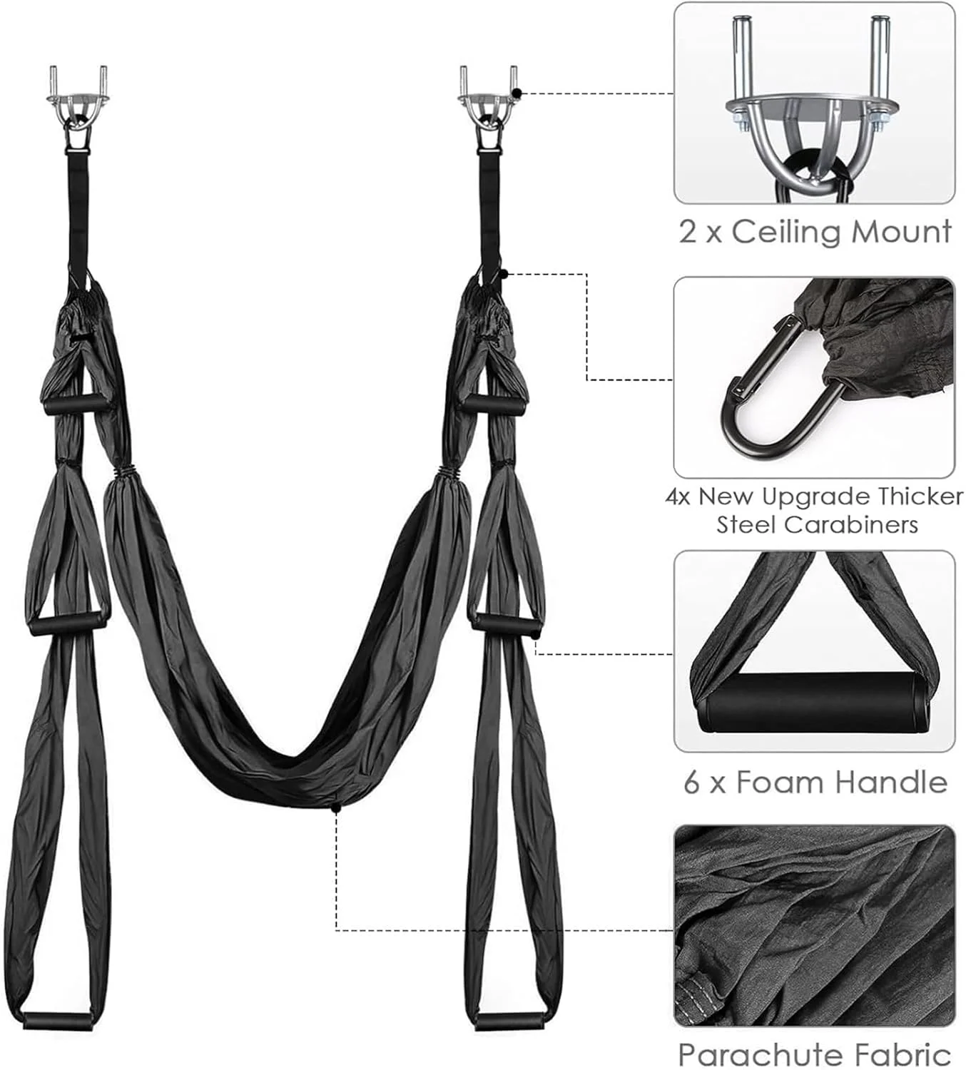 ست تاب یوگا هوایی فروشگاه سفید، هاموک یوگا بدون جاذبه برای درمان وارونگی در فضای باز و داخلی (همراه با لوازم جانبی نصب سقفی)