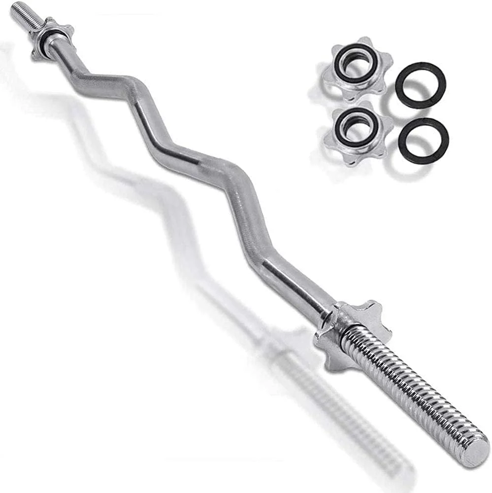 میله هالتر خمیده ULTIMAX® با روکش کروم و رزوه دار به همراه بست برای تمامی صفحات وزنه استاندارد، مناسب برای تمرینات وزنه برداری در خانه - طول 120 سانتیمتر