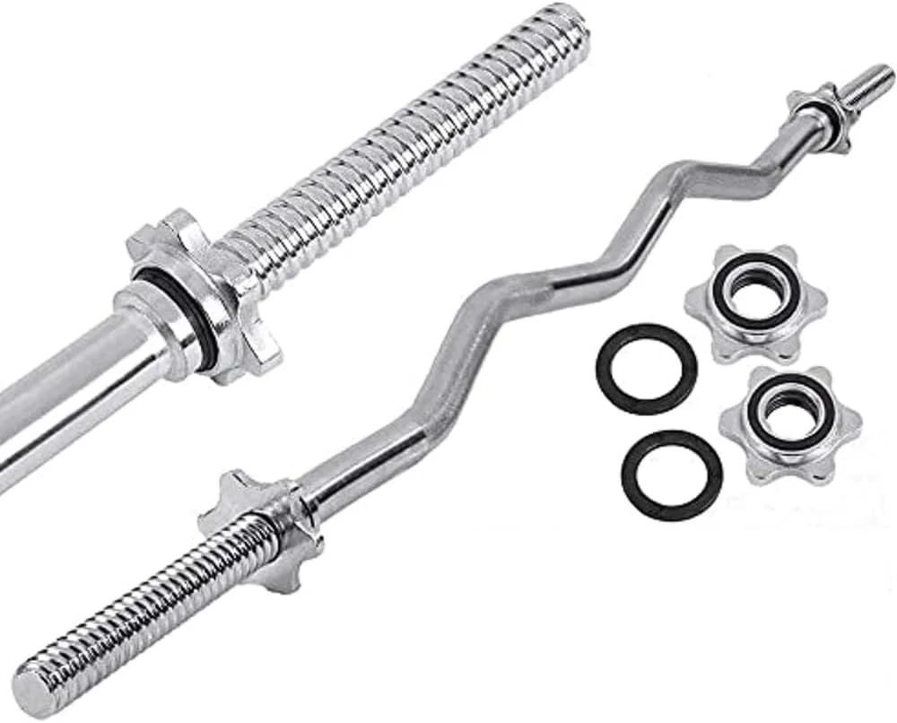 میله هالتر خمیده ULTIMAX® با روکش کروم و رزوه دار به همراه بست برای تمامی صفحات وزنه استاندارد، مناسب برای تمرینات وزنه برداری در خانه - طول 120 سانتیمتر