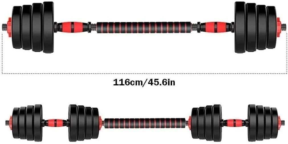 ست دمبل و هالتر قابل تنظیم ULTIMAX، مناسب برای وزنه برداری و فیتنس، ساخته شده از سیمان مشکی، فولاد و روکش لاستیکی، با میله اتصال / ست هالتر 2 در 1 (30 کیلوگرم)