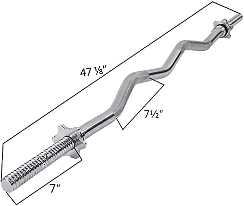 میله هالتر خمیده ULTIMAX® با روکش کروم و رزوه دار به همراه بست برای تمامی صفحات وزنه استاندارد، مناسب برای تمرینات وزنه برداری در خانه - طول 120 سانتیمتر