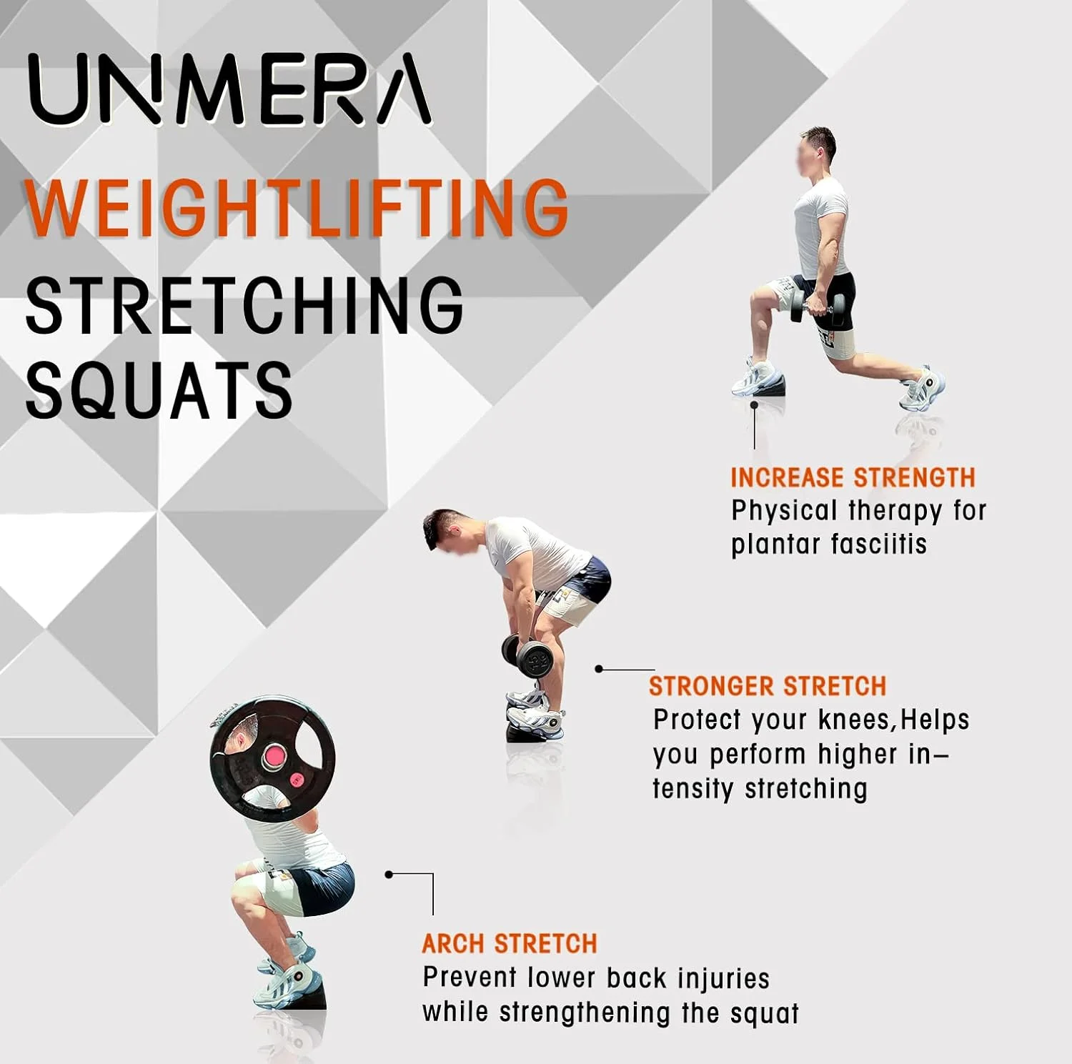 بلوک گوه اسکات UNMERA، 6 عددی، رمپ اسکات لاستیکی قابل تنظیم و ضد لغزش، گوه اسکات برای اسکات با پاشنه بلند، وزنه برداری، کشش ساق پا، ددلیفت، بهبود تعادل و عملکرد قدرتی