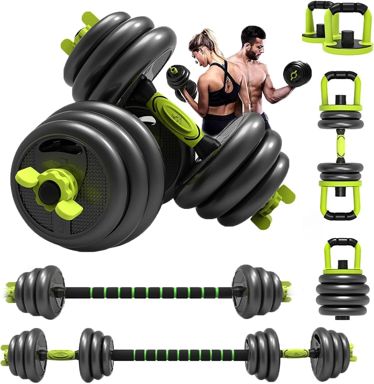 ست دمبل، هالتر و کتل بل قابل تنظیم 9 در 1 ULTIMAX، دمبل های وزنه آزاد برای تمرینات ورزشی خانگی با میله اتصال