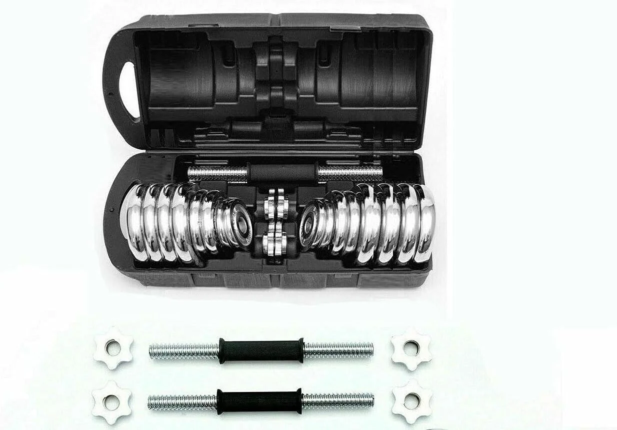 ست دمبل کرومی 20 کیلوگرمی قابل تنظیم ULTIMAX، ست دمبل قابل تنظیم چدنی - وزنه برداری دستی کرومی + جعبه (20)