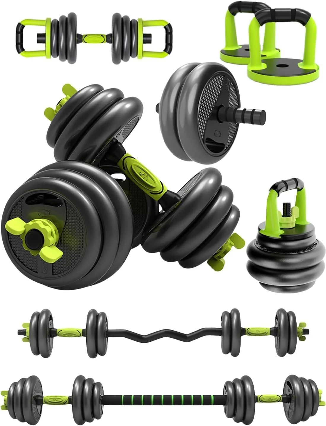 ست دمبل، هالتر و کتل بل قابل تنظیم 9 در 1 ULTIMAX، دمبل های وزنه آزاد برای تمرینات ورزشی خانگی با میله اتصال