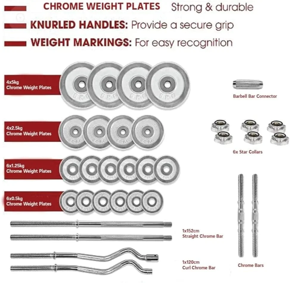 ست دمبل و هالتر ULTIMAX فولادی کروم، دمبل های قابل تنظیم با گزینه های اتصال، قابل تبدیل برای ورزش در خانه، باشگاه و تناسب اندام