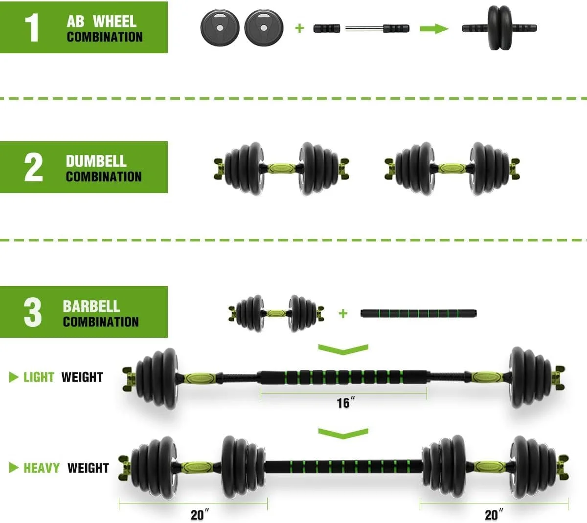 ست دمبل، هالتر و کتل بل قابل تنظیم 9 در 1 ULTIMAX، دمبل های وزنه آزاد برای تمرینات ورزشی خانگی با میله اتصال