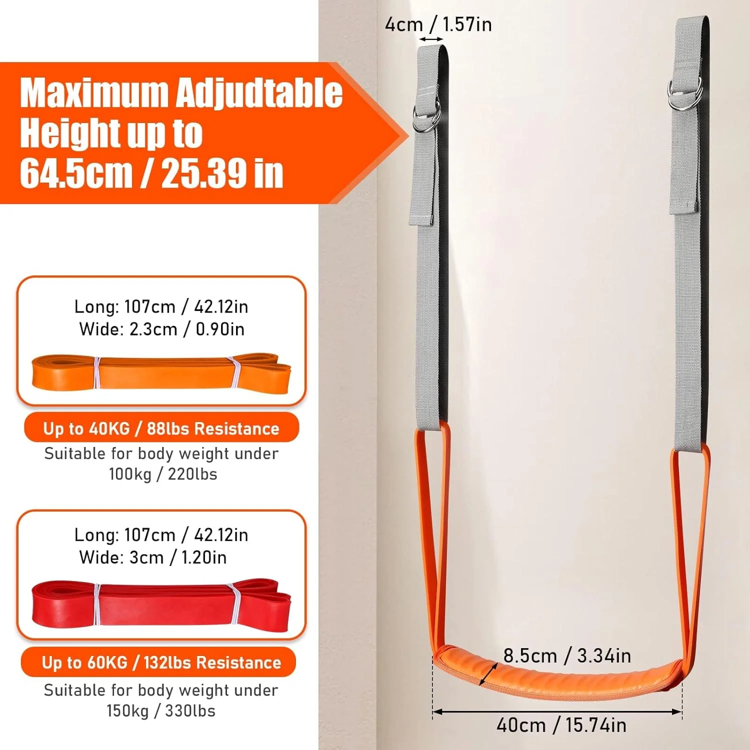 بندهای کمکی بارفیکس TERRIFI، 40-60 کیلوگرم، بند مقاومتی سنگین برای کمک به بارفیکس، سایز وزن قابل تنظیم با تکیه گاه پارچه ای پا/زانو برای چانه بالا، پاورلیفتینگ، تمرینات قدرتی