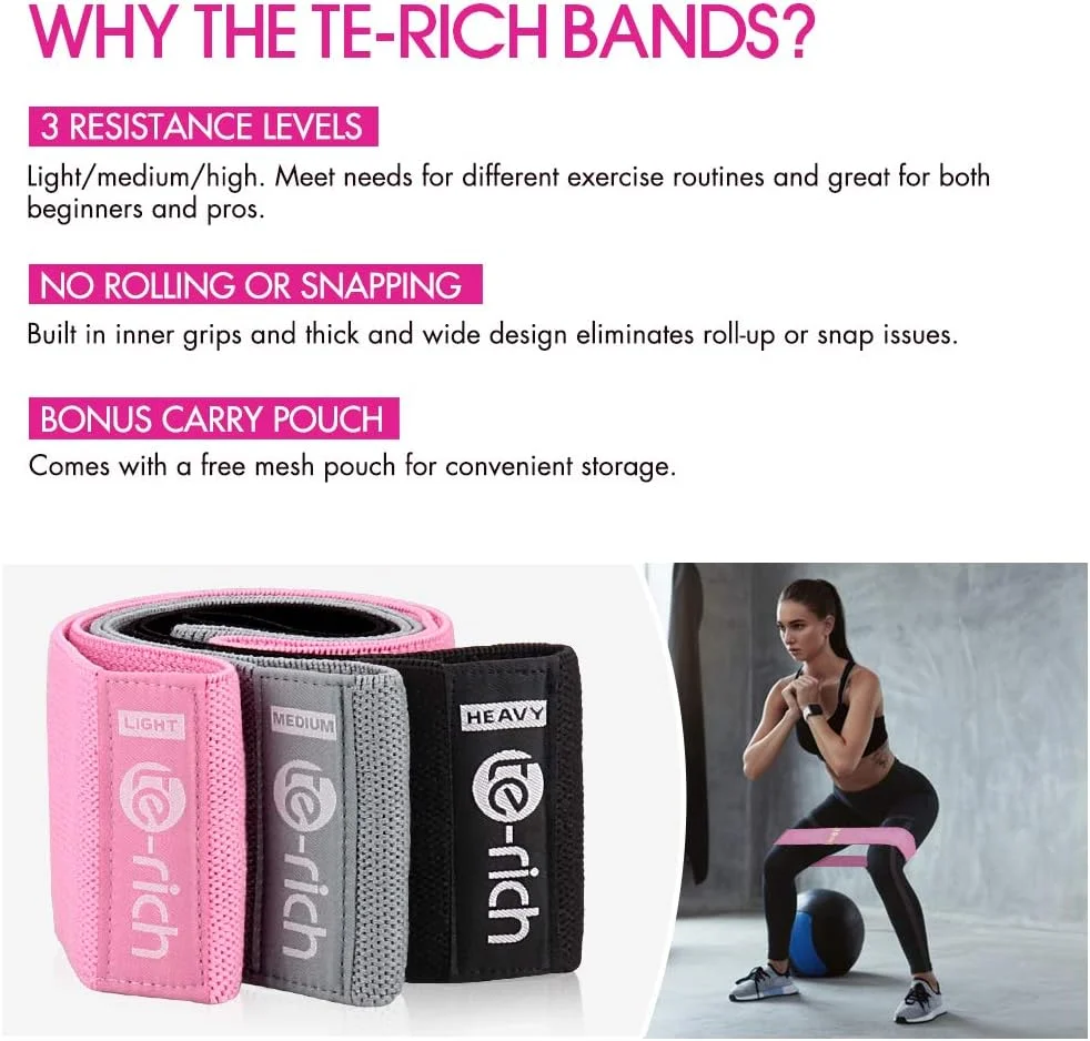 کش های مقاومتی Te-Rich، کش های پارچه ای باسن برای زنان، کش های حلقه ای مقاومتی پارچه ای، کش های ضخیم ضد لغزش اسکات برای باسن، پاها، ران، لگن و تمرینات سرینی