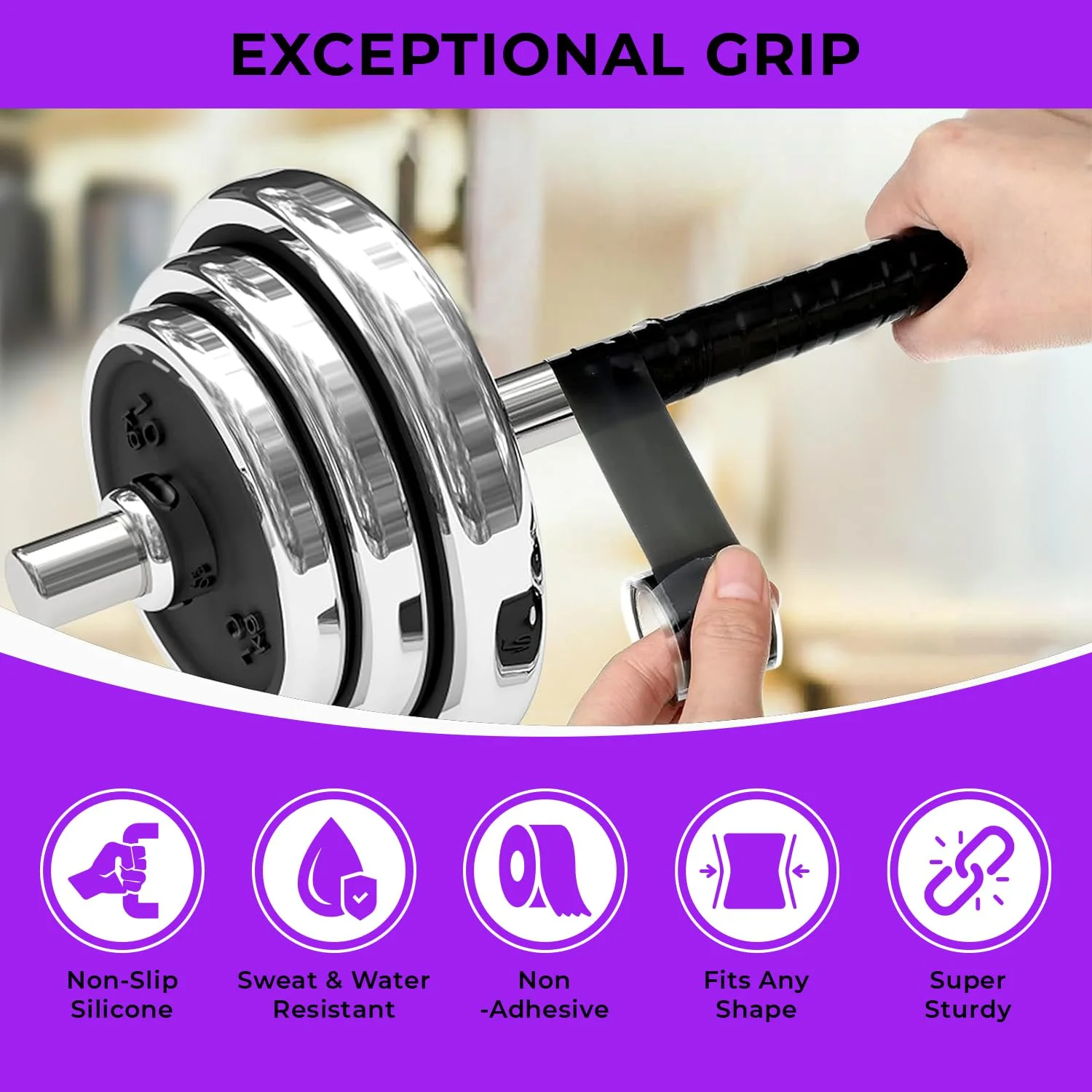 نوار سیلیکونی برای میله بارفیکس - روکش سیلیکونی ضد لغزش برای هالتر، دمبل، تجهیزات ورزشی و باشگاه - نوار لاستیکی ضد آب برای دستگیره ها - 2.5 سانتی متر در 3 متر