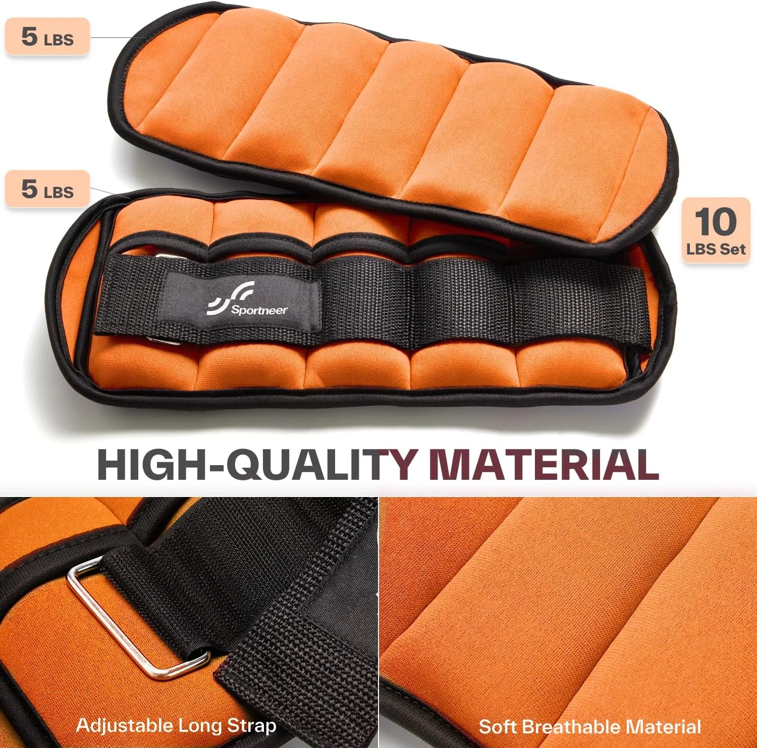 وزنه های مچ پا قابل تنظیم Sportneer، یک جفت، 2، 4، 6، 8، 10 پوندی، بند وزنه پا برای زنان و مردان، ست وزنه مچ پا برای باشگاه، تناسب اندام، تمرین، پیاده روی، دویدن، 1-5 پوند برای هر مچ پا، 1 جفت 2-10 پوند