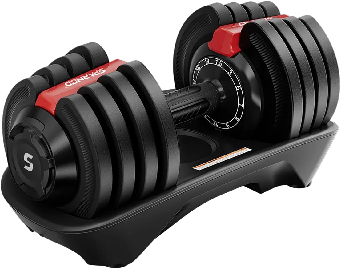 دمبل قابل تنظیم اسپارنود فیتنس SAD-18، ۱۸ کیلوگرم – ۱۲ سطح وزنی (۱.۵–۱۸ کیلوگرم)، تنظیم سریع با قفل ایمنی، دسته ضد لغزش، پایه ضخیم شده، تمرین کامل بدن، فولاد و نایلون