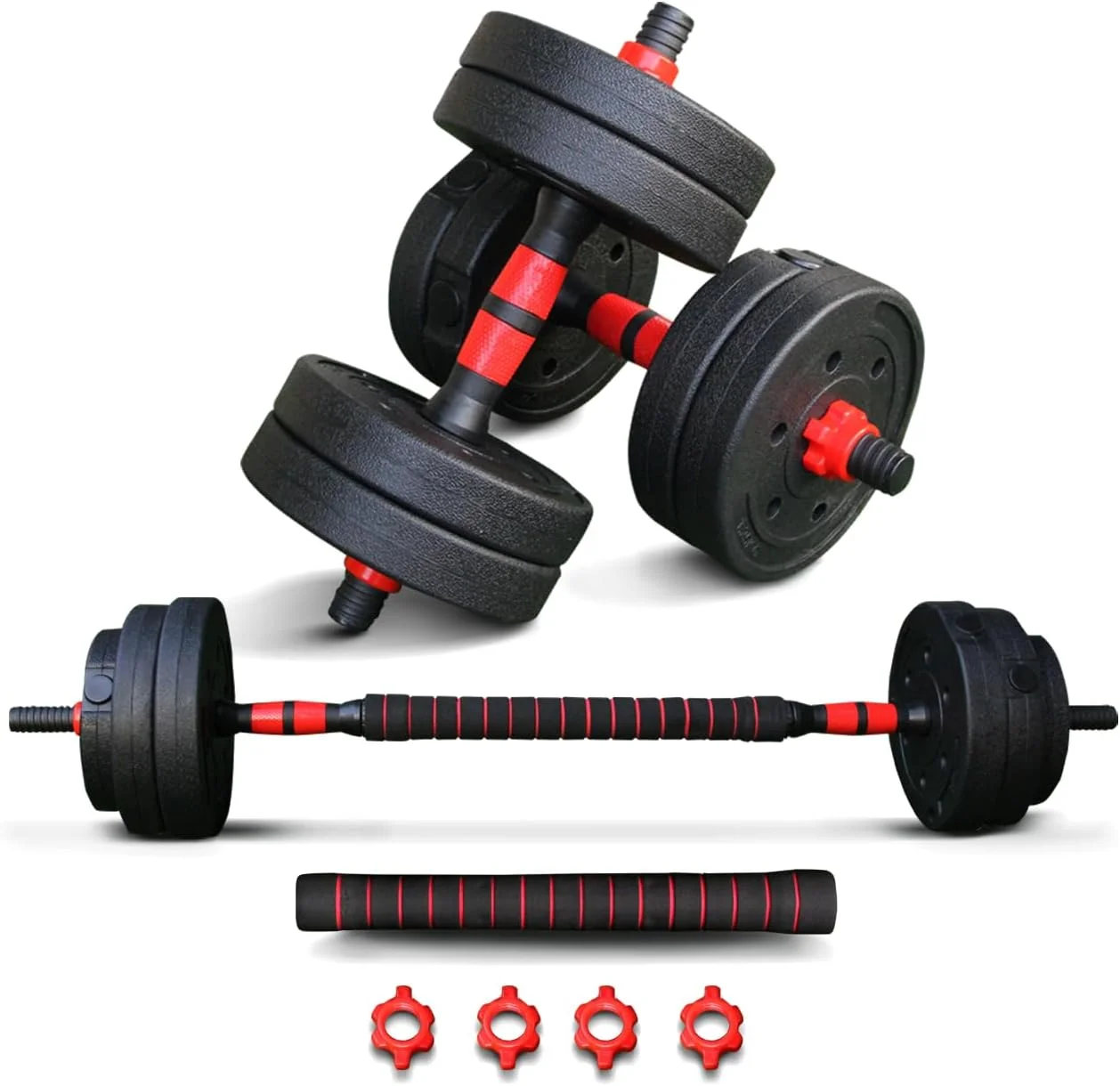 ست دمبل/هالتر 2 در 1 سری SCD اسپارنود فیتنس - مونتاژ آسان 3 مرحله ای با میله اتصال، وزنه های سازگار با محیط زیست، دمبل های بتنی با روکش PVC، دستگیره ضد لغزش، تناسب اندام کامل در خانه