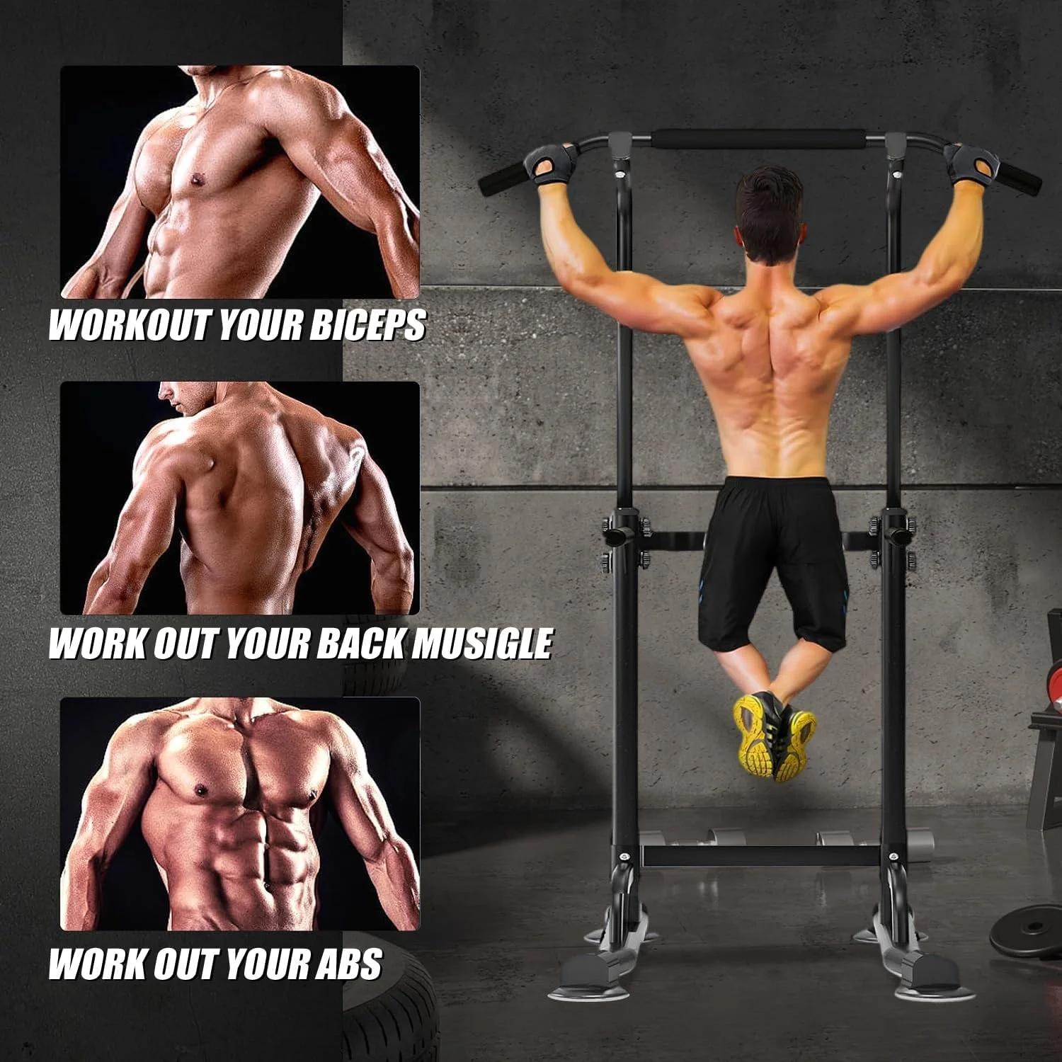 ایستگاه میله بارفیکس برج قدرت، ایستگاه دیپ چند منظوره با ارتفاع قابل تنظیم برای تمرینات ورزشی در خانه، تجهیزات بدنسازی تمرینات قدرتی سنگین، پایه بارفیکس