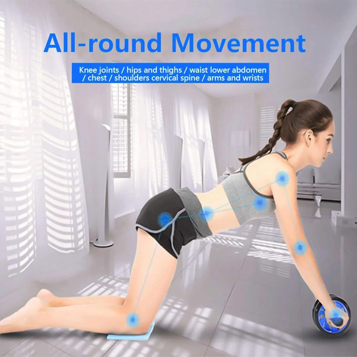 کیت غلتک چرخ شکم SOOFAM 6 در 1 با چرخ غلتکی ورزشی، میله های فشاری، زیرانداز زانو، کش مقاومتی شکل 8، طناب پرش و گریپر دستی، کیت های ورزشی خانگی مناسب برای تمرینات بدنی