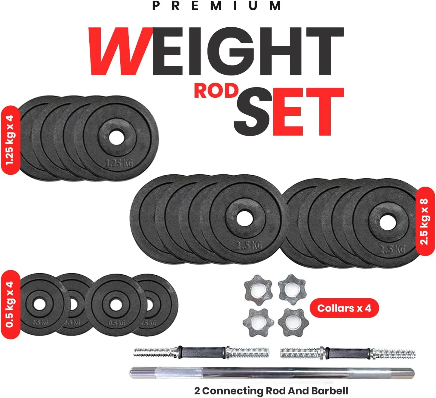 ست دمبل و هالتر قابل تنظیم ۳۰ کیلوگرمی Sparnod Fitness با ۴ میله و ۱۴ صفحه - دمبل با دسته ضد لغزش، میله هالتر و کیف حمل (SD-30)