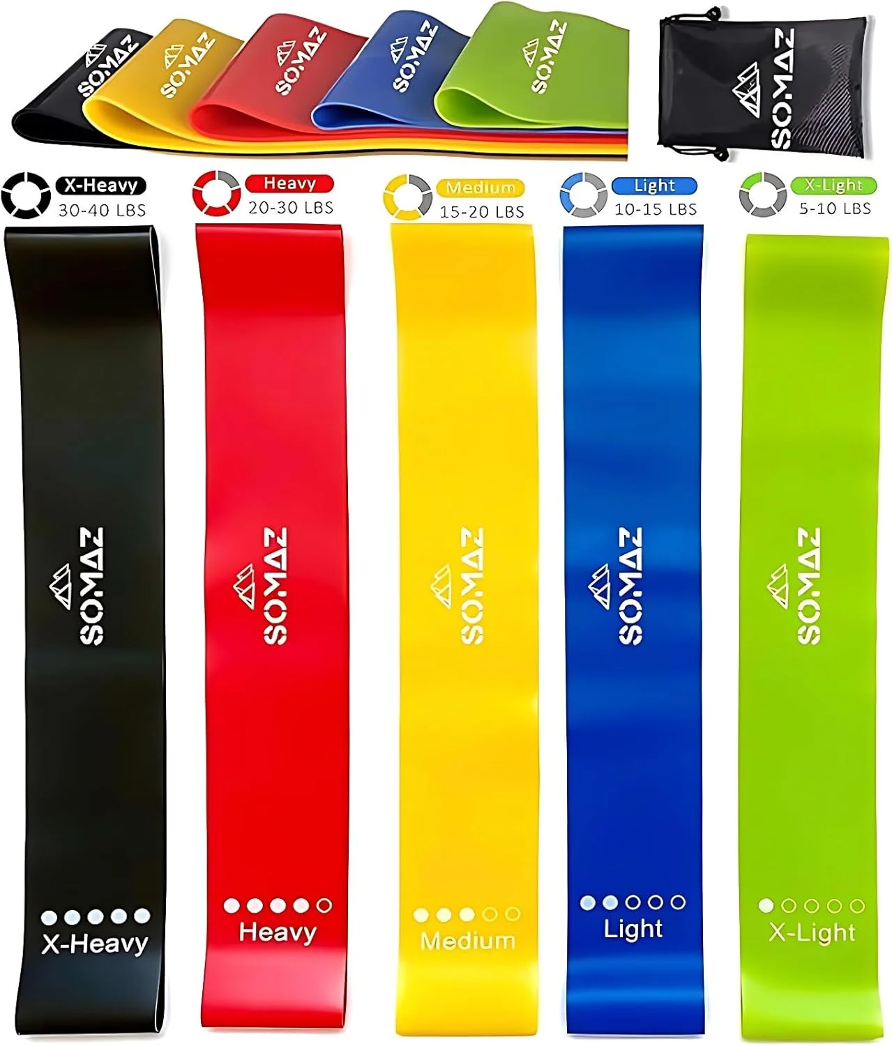 کش های مقاومتی SOMAZ، کش های لاستیکی نشکن 100% لاتکس طبیعی، تناسب اندام در خانه، کشش، تمرینات قدرتی، فیزیوتراپی، کش های باسن برای اسکات، یوگا، کش های حلقه ای تمرین