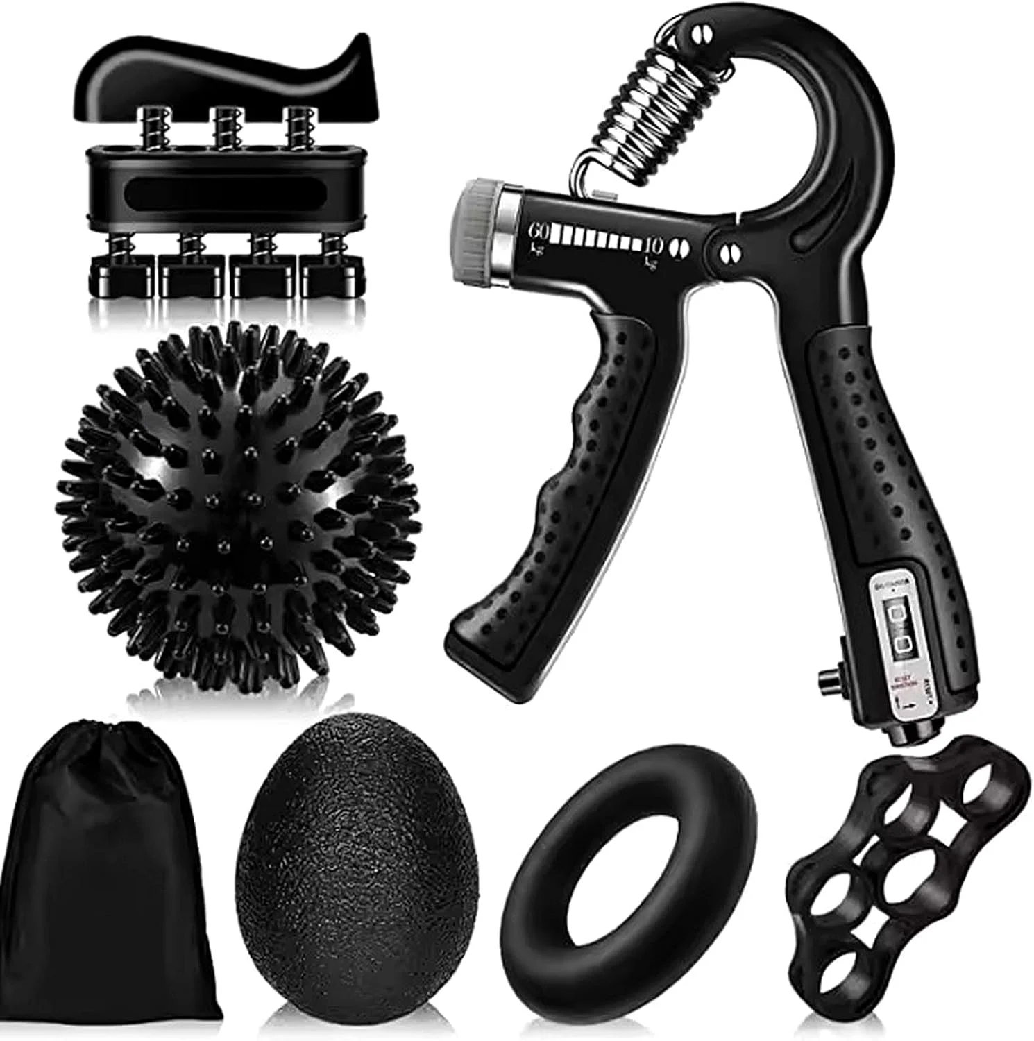 ست تقویت کننده مچ و انگشتان SOOFAM (شامل 6 قطعه)، تقویت کننده مچ، تمرین دهنده انگشت، تمرین دهنده قابل تنظیم، توپ ضد استرس و حلقه تمرین ساعد برای عضله سازی و بهبود آسیب دیدگی