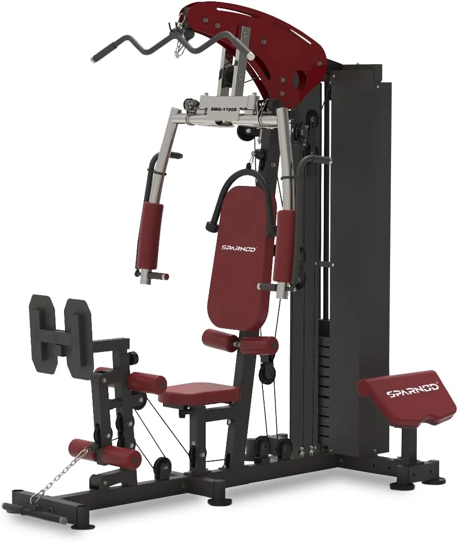 دستگاه بدنسازی چند منظوره خانگی Sparnod Fitness SMG-11000، طراحی تک ایستگاهی، پشته وزنه 72 کیلوگرمی، تجهیزات تمرین کل بدن برای پاها، بازوها، سینه، پشت و شانه ها